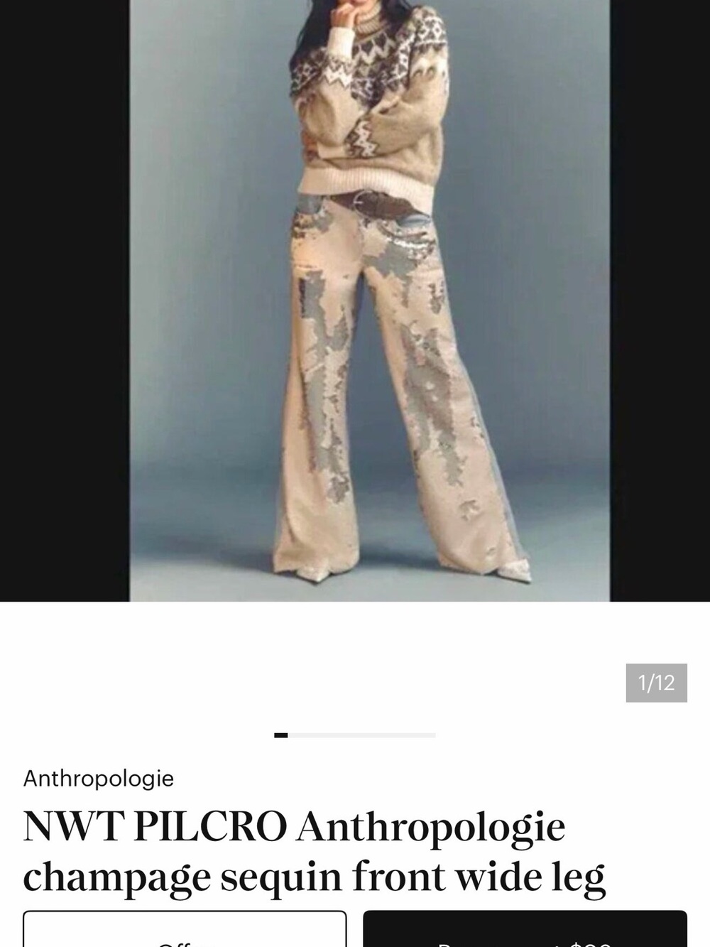 Pilcro Champagne Sequin Wide-Leg Pants with Metallic Accents
